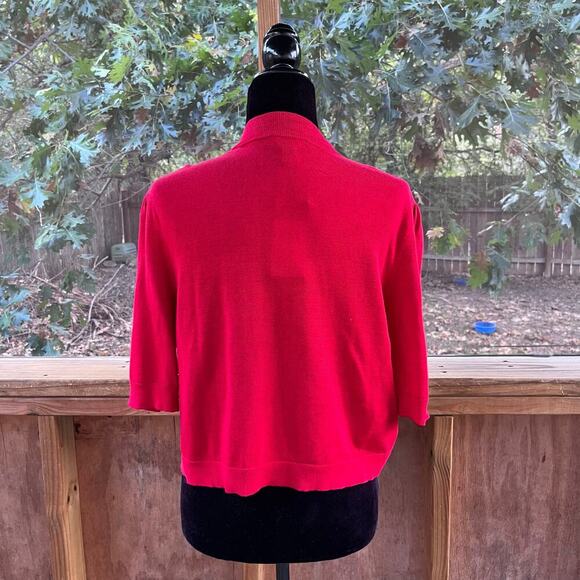 Chaps Women's Red Open Short Sleeve Cardigan Sweater Size L. NEW - Picture 3 of 8